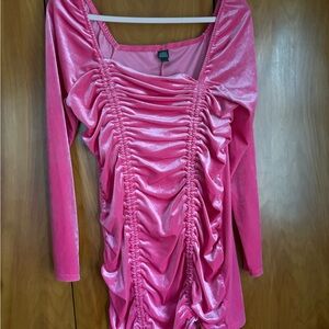 Wild Fable Pink Velvet Ruched Dress
